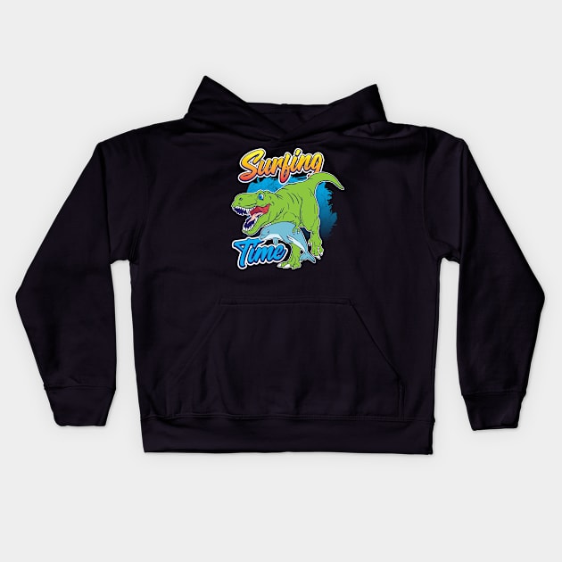 Dino Trex Surfer Time Kids Hoodie by HBfunshirts